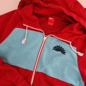 Nike Men's Red‎ Blue Color Block Zip Up Hoodie Sweatshirt Size Large